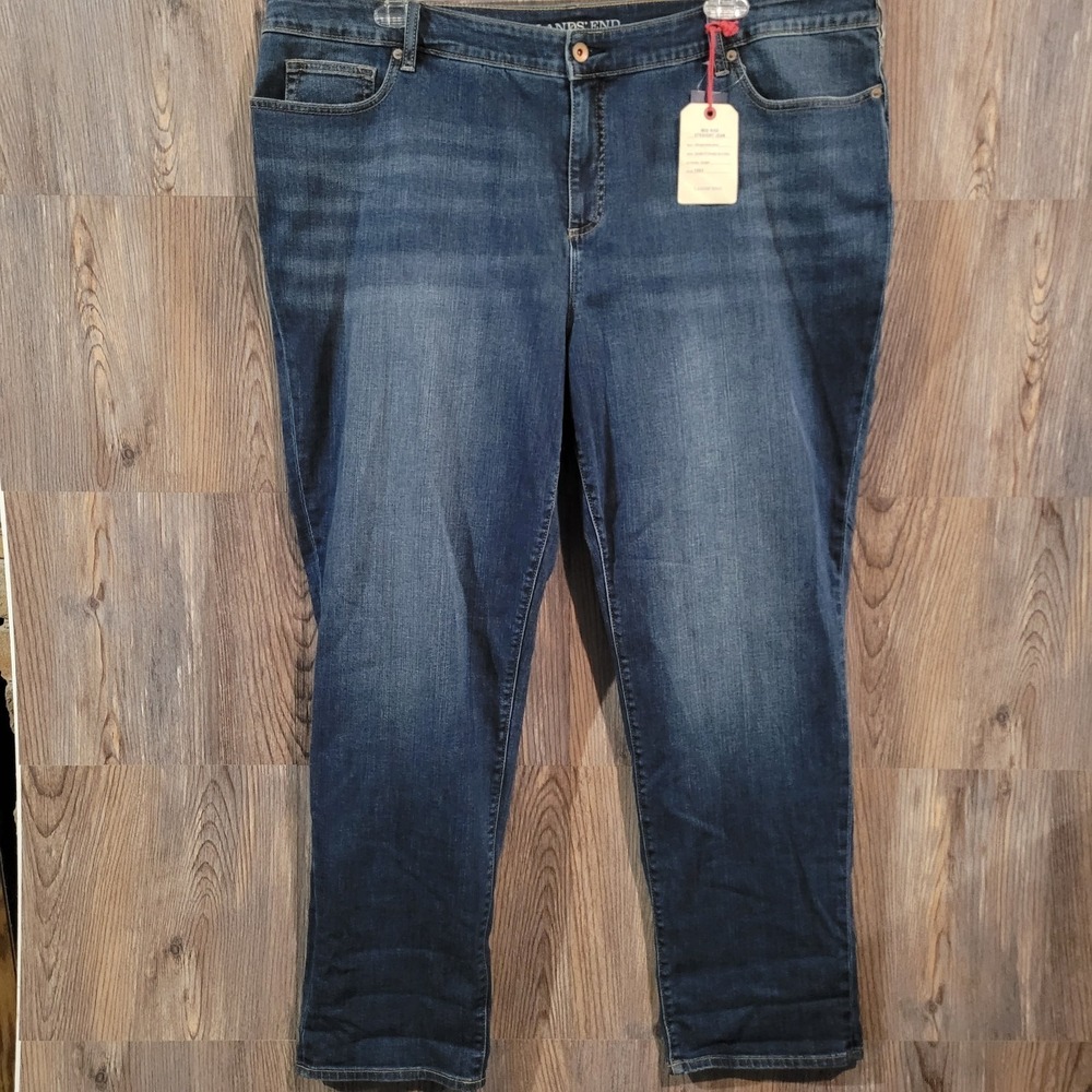 Lands' End Mid Rise Straight Jean Plus Size 24W x 31 Medium Indigo Wash